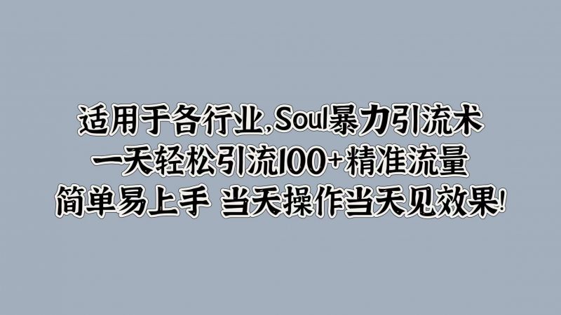 适用于各行业，Soul暴力引流术，一天轻松引流100+精准流量，简单易上手 当天操作当天见效果!副业网-副业赚钱-互联网创业-资源整合99副业网