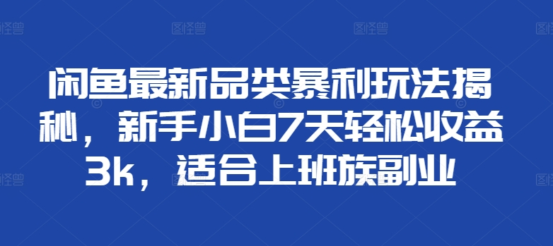闲鱼最新品类暴利玩法揭秘，新手小白7天轻松赚3000+，适合上班族副业副业网-副业赚钱-互联网创业-资源整合99副业网