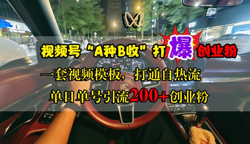 视频号“A种B收”打爆创业粉,单日单号引流200+创业粉,一套视频模板打通自热流副业网-副业赚钱-互联网创业-资源整合99副业网