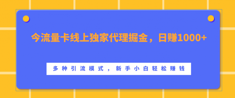 流量卡线上独家代理掘金，日赚1000+ ，多种引流模式，新手小白轻松赚钱副业网-副业赚钱-互联网创业-资源整合99副业网