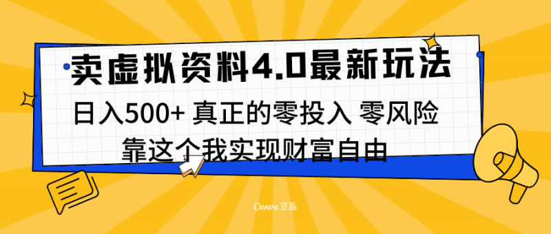 线上卖虚拟资料新玩法4.0，实测日入500左右，可批量操作，赚第一通金副业网-副业赚钱-互联网创业-资源整合99副业网