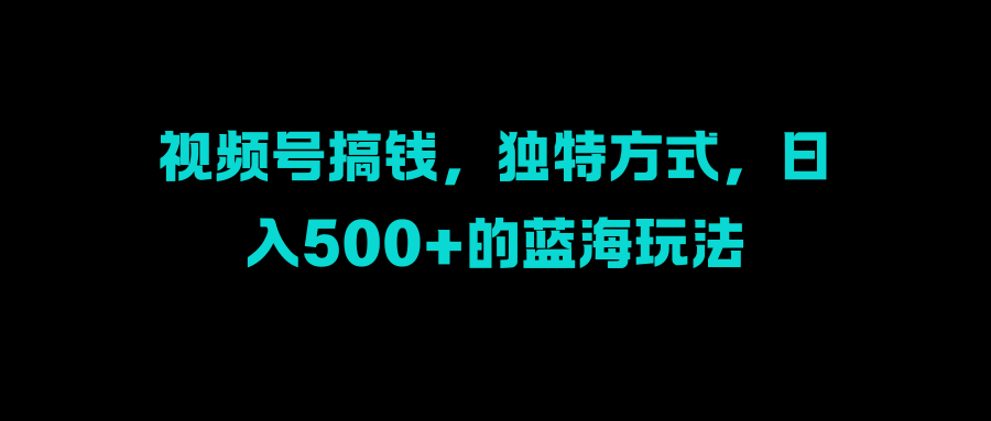 视频号搞钱，独特方式，日入500+的蓝海玩法副业网-副业赚钱-互联网创业-资源整合99副业网