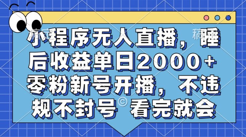 小程序无人直播，睡后收益单日2000+ 零粉新号开播，不违规不封号 看完就会副业网-副业赚钱-互联网创业-资源整合99副业网