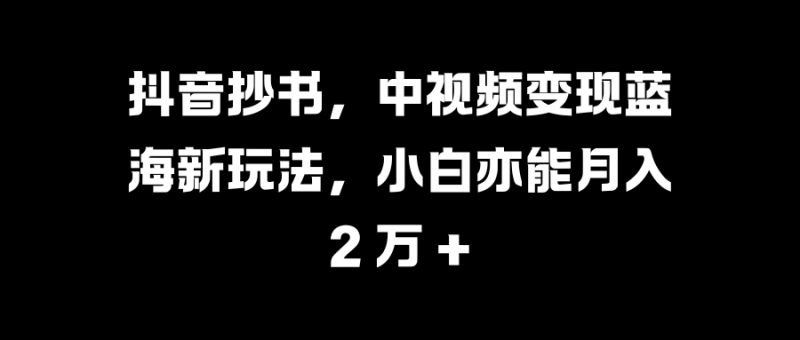 抖音抄书，中视频变现蓝海新玩法，小白亦能月入 2 万 +副业网-副业赚钱-互联网创业-资源整合99副业网