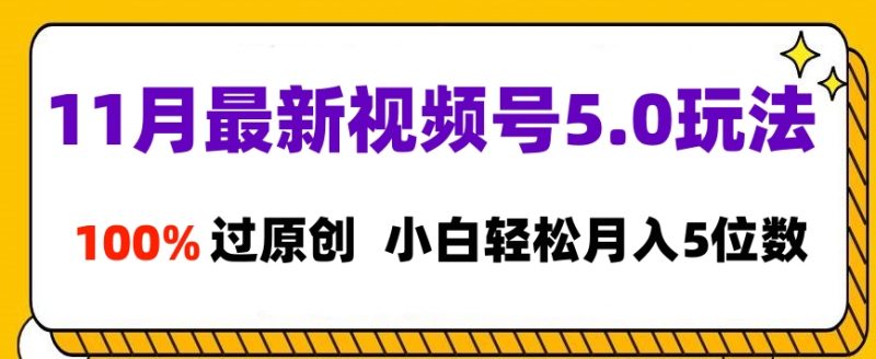 11月最新视频号5.0玩法，100%过原创，小白轻松月入5位数副业网-副业赚钱-互联网创业-资源整合99副业网