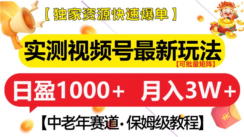 实测视频号最新玩法 中老年赛道独家资源快速爆单  可批量矩阵 日盈1000+  月入3W+  附保姆级教程副业网-副业赚钱-互联网创业-资源整合99副业网