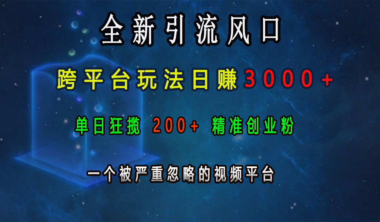 全新引流风口，跨平台玩法日赚3000+，单日狂揽200+精准创业粉，一个被严重忽略的视频平台副业网-副业赚钱-互联网创业-资源整合99副业网