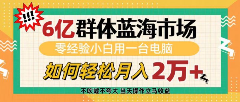 6亿群体蓝海市场，零经验小白用一台电脑，如何轻松月入2万+副业网-副业赚钱-互联网创业-资源整合99副业网