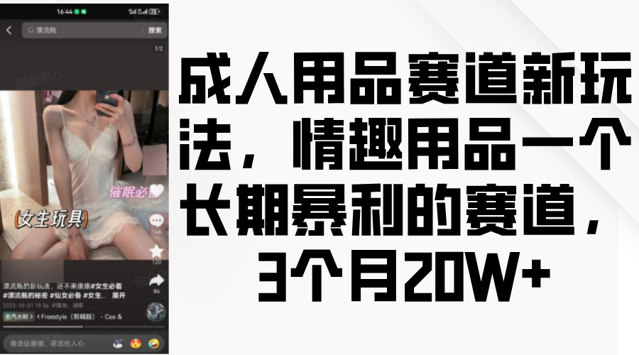 情趣用品一个长期暴利的赛道，成人用品赛道新玩法，3个月20W+副业网-副业赚钱-互联网创业-资源整合99副业网