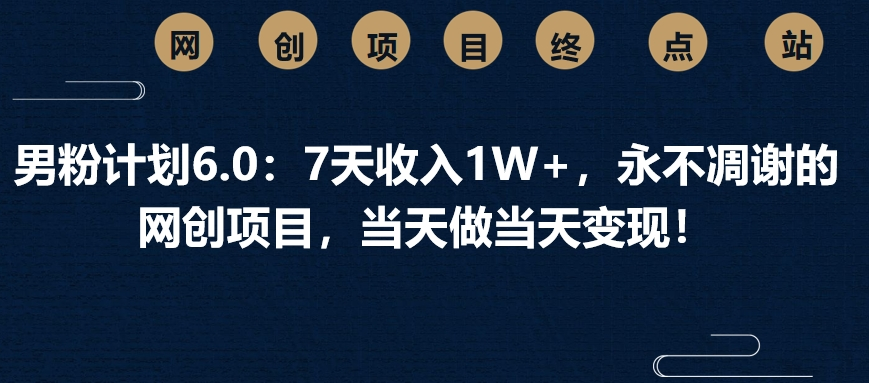 男粉计划6.0：7天收入1W+，永不凋谢的网创项目，当天做当天变现！副业网-副业赚钱-互联网创业-资源整合99副业网