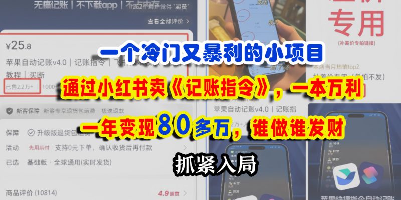 一个冷门又暴利的小项目，通过小红书卖《记账指令》，一本万利，一年变现80多万，谁做谁发财副业网-副业赚钱-互联网创业-资源整合99副业网