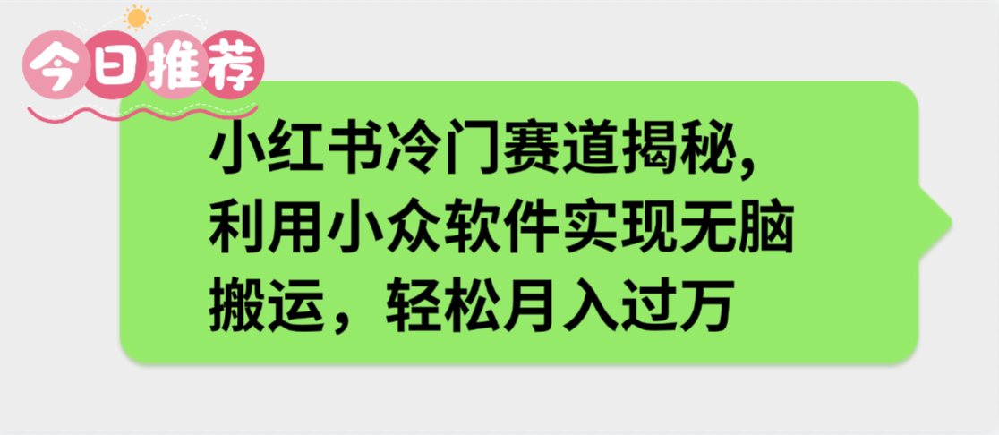 小红书冷门赛道揭秘,利用小众软件实现无脑搬运，轻松月入过万副业网-副业赚钱-互联网创业-资源整合99副业网