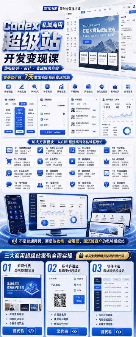Codex私域商用超级站Ai开发变现课,7天带你从零基础到能自己动手做出能收钱、能运营、能沉淀客户的私域超级站插图1 Codex私域商用超级站Ai开发变现课,7天带你从零基础到能自己动手做出能收钱、能运营、能沉淀客户的私域超级站插图1