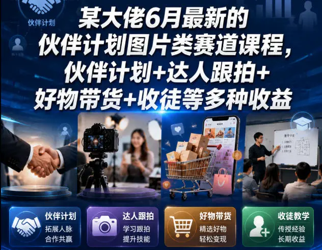 某大佬6月最新的伙伴计划图片类赛道课程，伙伴计划+达人跟拍+好物带货+收徒等多种收益副业网-副业赚钱-互联网创业-资源整合99副业网