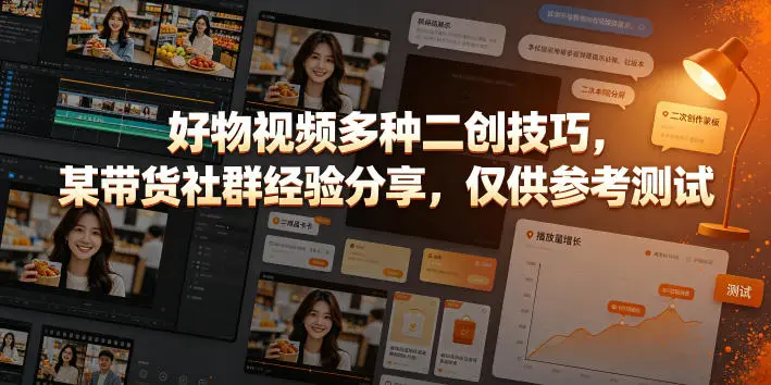 好物视频多种二创技巧，某带货社群经验分享，仅供参考测试副业网-副业赚钱-互联网创业-资源整合99副业网