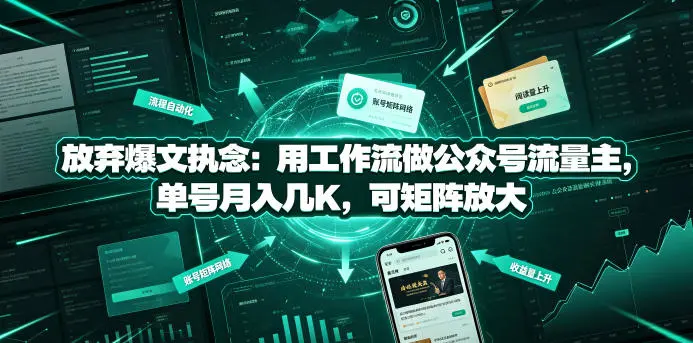 放弃爆文执念：用工作流做公众号流量主，单号月入几K，可矩阵放大副业网-副业赚钱-互联网创业-资源整合99副业网