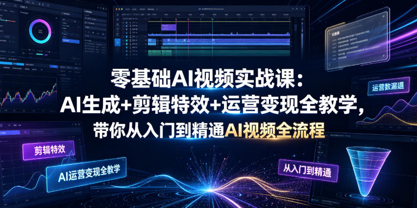 零基础AI视频实战课:AI生成+剪辑特效+运营变现全教学,带你从入门到精通AI视频全流程插图 零基础AI视频实战课:AI生成+剪辑特效+运营变现全教学,带你从入门到精通AI视频全流程插图