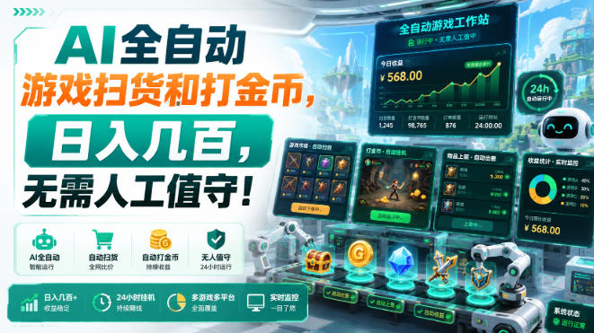 AI全自动游戏扫货和打金币，日入几百，无需人工值守！【揭秘】副业网-副业赚钱-互联网创业-资源整合99副业网
