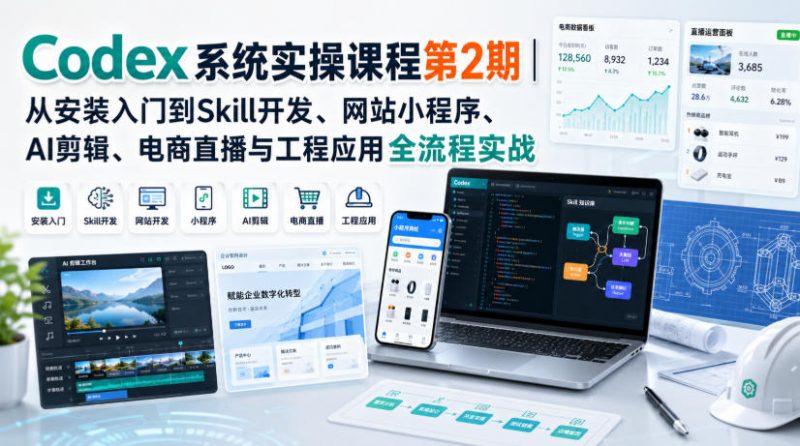 Codex系统实操课程第2期｜从安装入门到Skill开发、网站小程序、AI剪辑、电商直播与工程应用全流程实战副业网-副业赚钱-互联网创业-资源整合99副业网