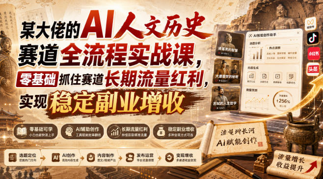 某大佬的AI人文历史赛道全流程实战课，零基础抓住赛道长期流量红利，实现稳定副业增收副业网-副业赚钱-互联网创业-资源整合99副业网